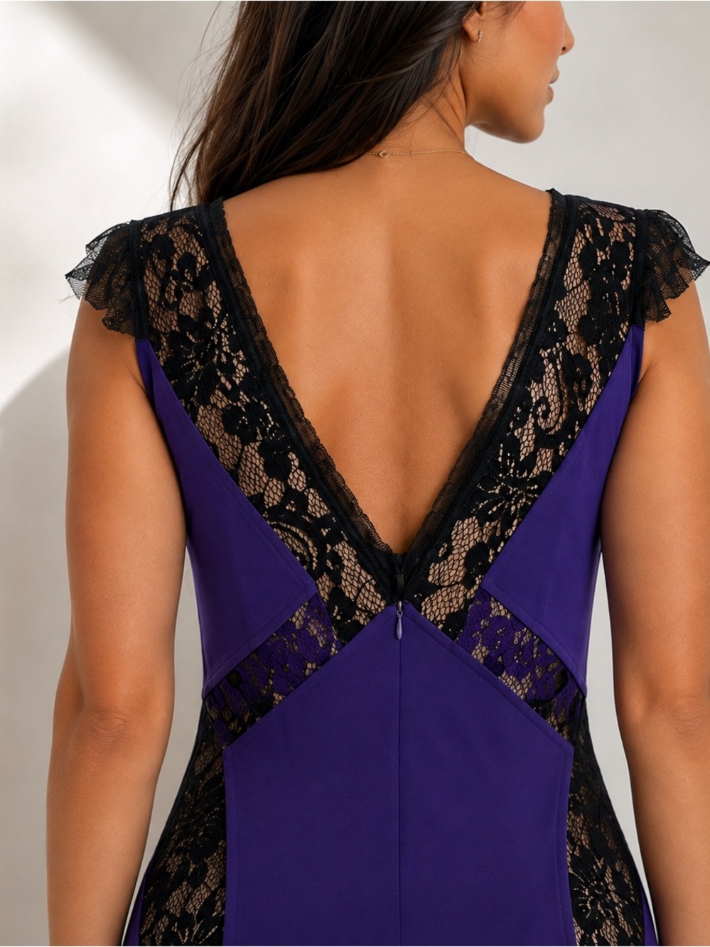 NEW| Fitted Purple Lace-Trim Maxi Dress - Picture 3 of 7